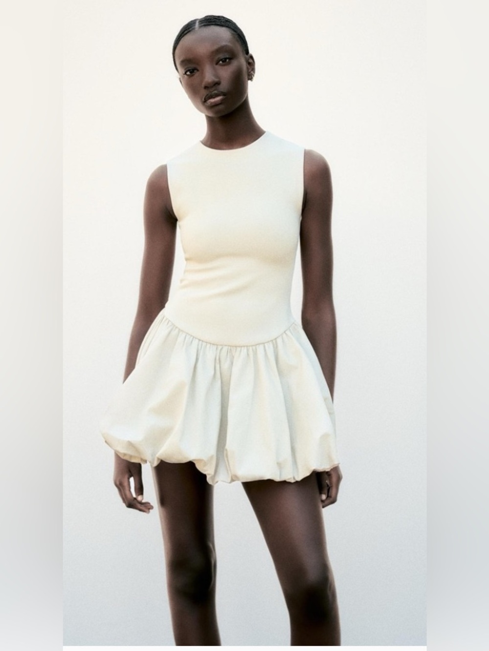 ZARA INTERLOCK COMBINATION DRESS - BEIGE